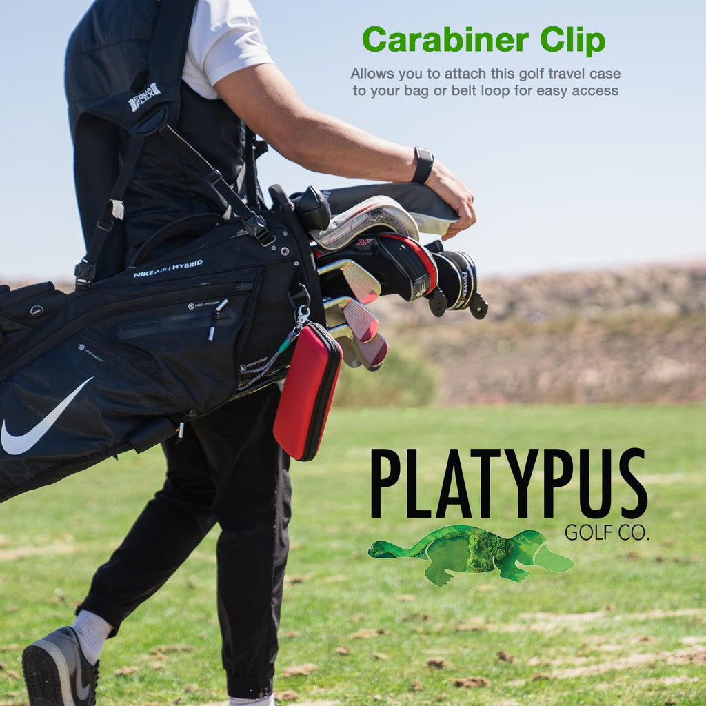 Platypus Golf Co. Golfing Caddie EVA Travel Case Organizer with Bamboo Tees & Ball Marker - Hand Reversible Hinging Glove Shaper & Holder, Mesh Pocket & Storage Slots, Golfers Cases for Men & Women