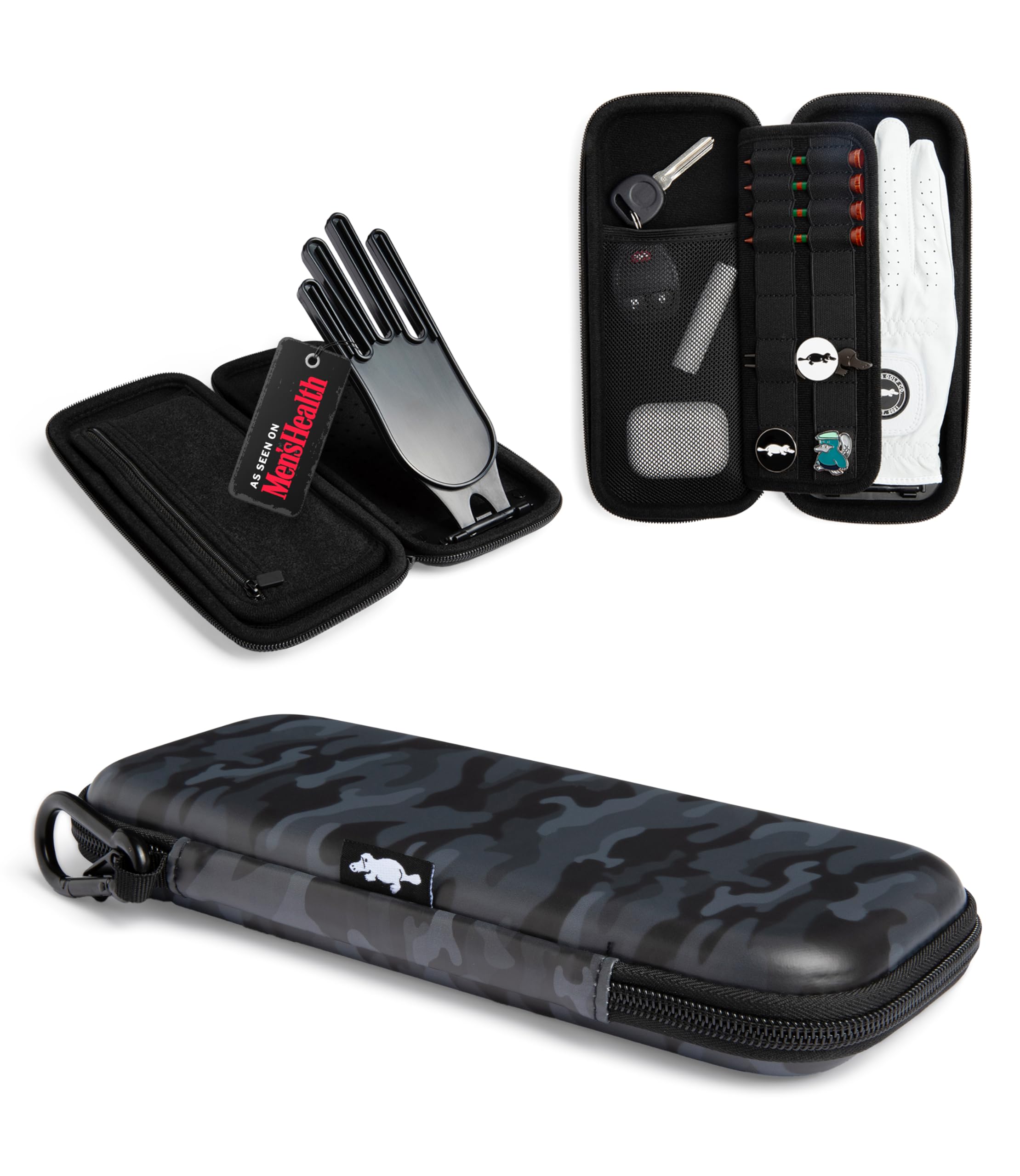 Platypus Golf Co. Golfing Caddie EVA Travel Case Organizer with Bamboo Tees & Ball Marker - Hand Reversible Hinging Glove Shaper & Holder, Mesh Pocket & Storage Slots, Golfers Cases for Men & Women