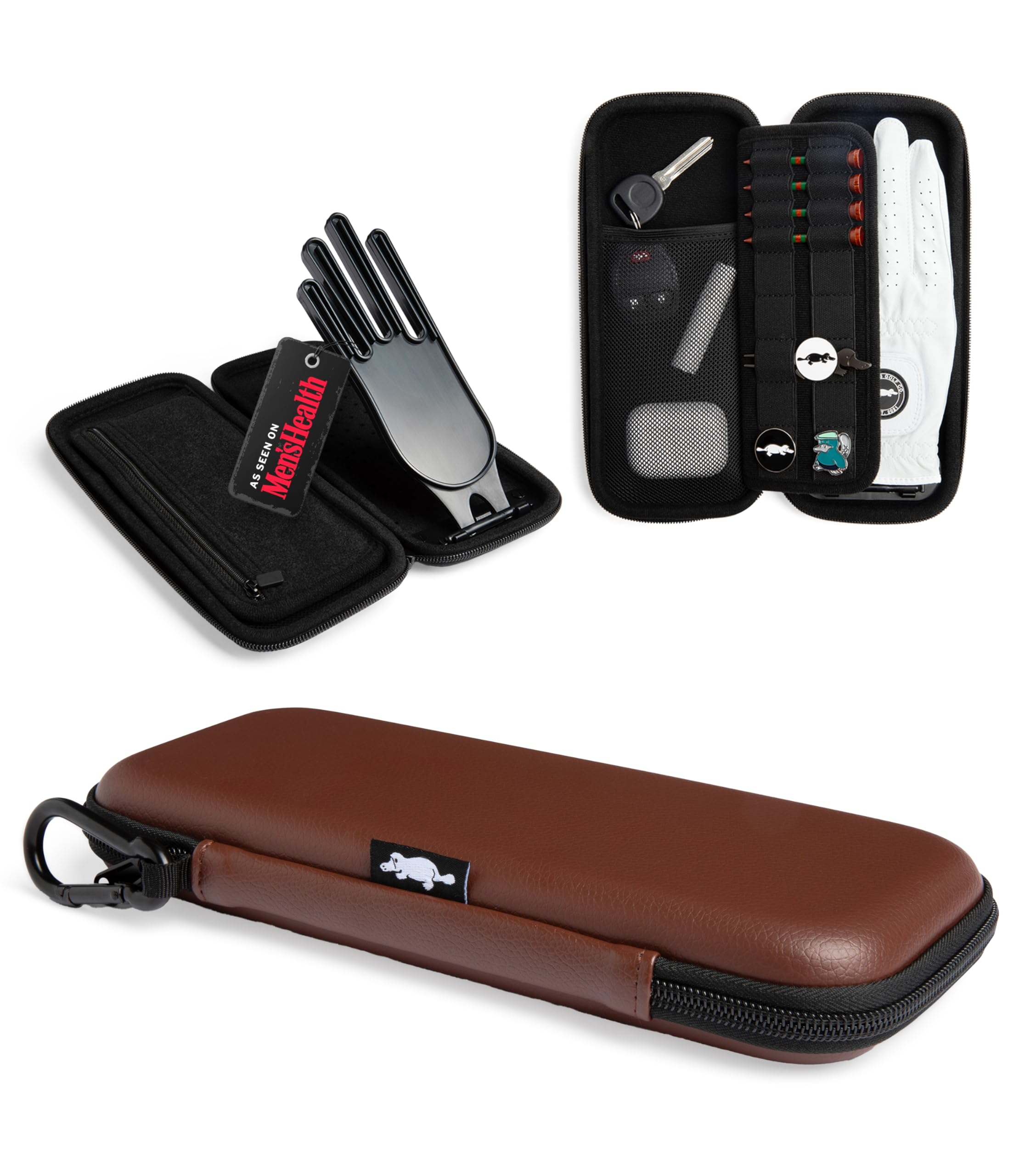 Platypus Golf Co. Golfing Caddie EVA Travel Case Organizer with Bamboo Tees & Ball Marker - Hand Reversible Hinging Glove Shaper & Holder, Mesh Pocket & Storage Slots, Golfers Cases for Men & Women