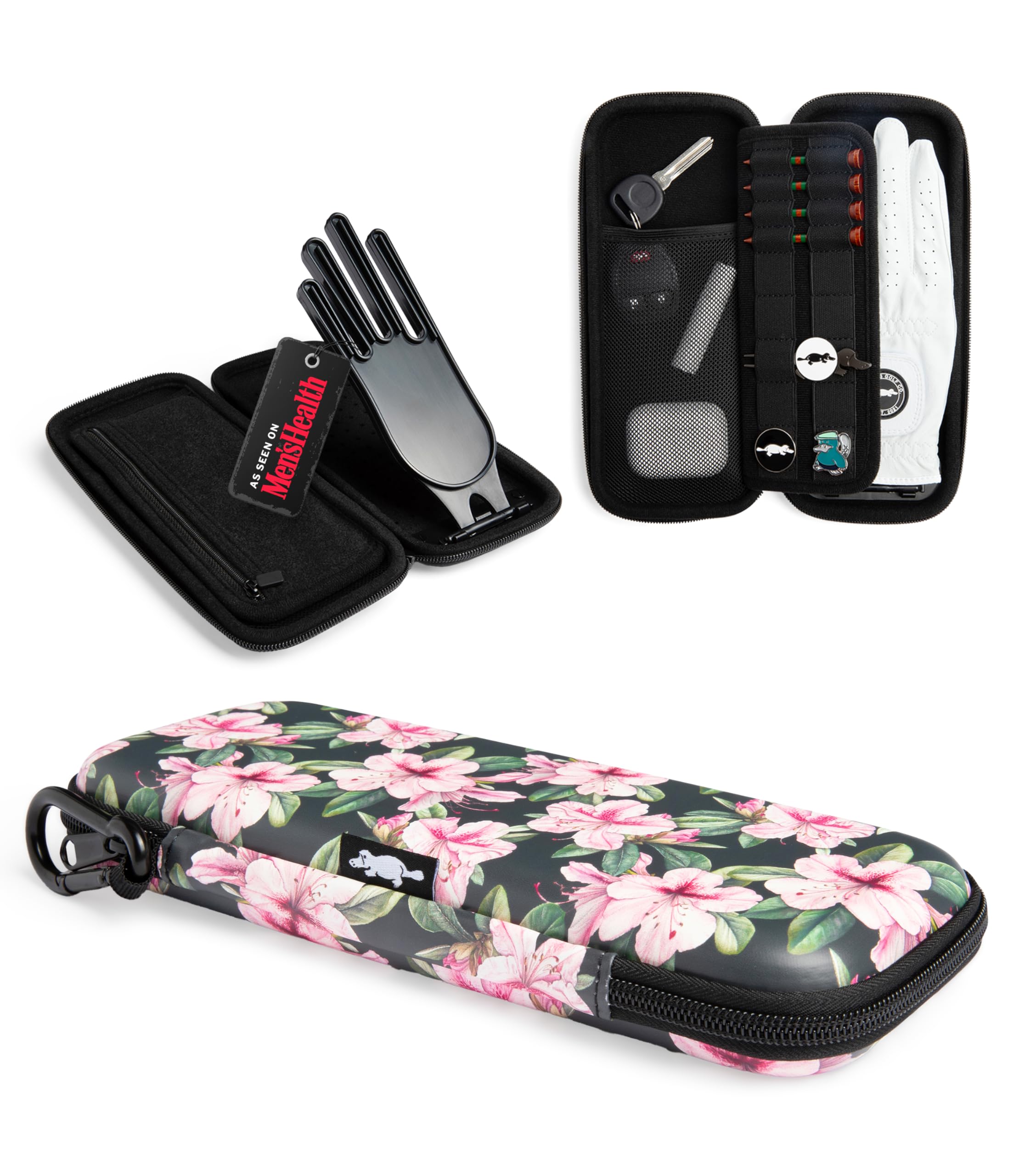 Platypus Golf Co. Golfing Caddie EVA Travel Case Organizer with Bamboo Tees & Ball Marker - Hand Reversible Hinging Glove Shaper & Holder, Mesh Pocket & Storage Slots, Golfers Cases for Men & Women