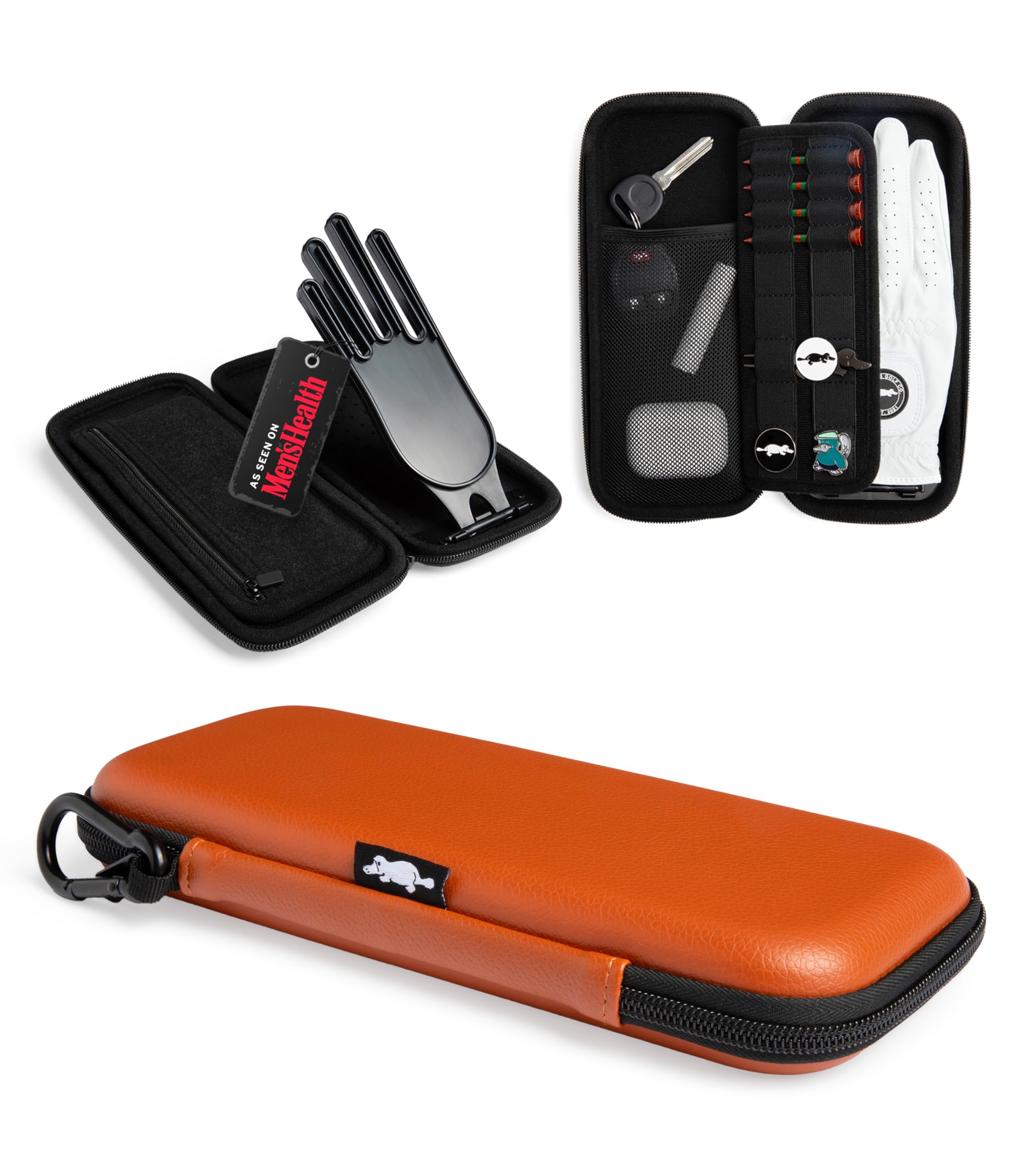 Platypus Golf Co. Golfing Caddie EVA Travel Case Organizer with Bamboo Tees & Ball Marker - Hand Reversible Hinging Glove Shaper & Holder, Mesh Pocket & Storage Slots, Golfers Cases for Men & Women